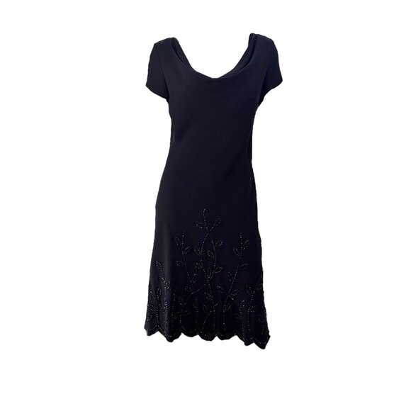 S.L Fashions Black Cocktail Beaded Midi Short Sleeve Dress - Picture 6 of 13